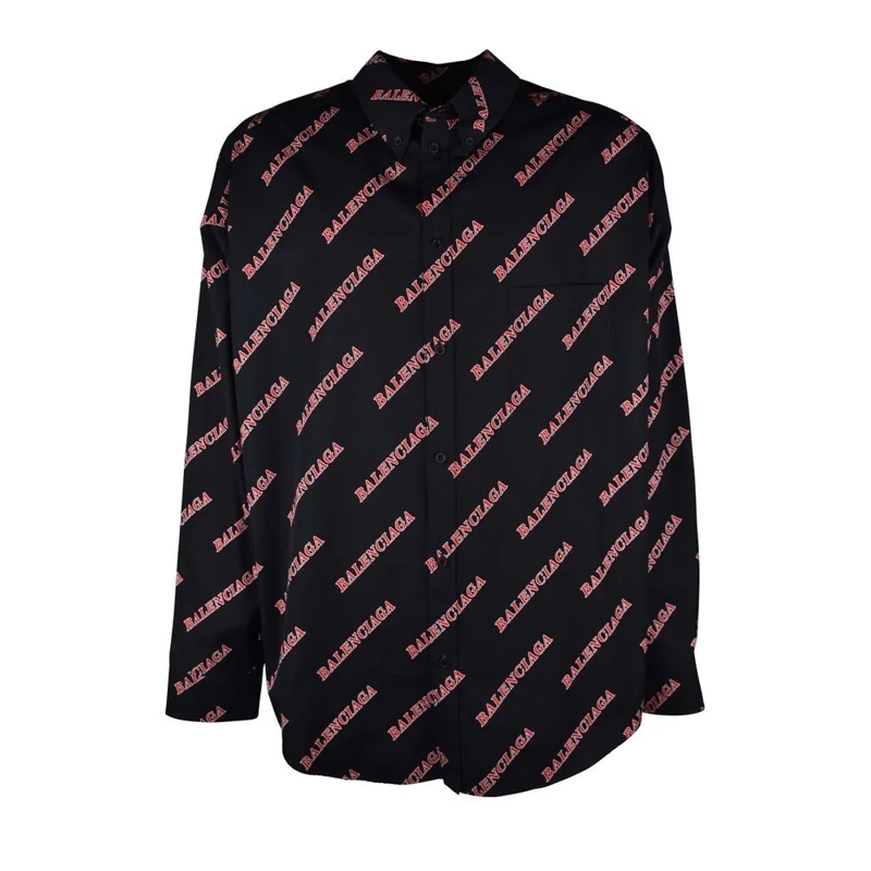 Balenciaga Overhemd Monogram Cotton Shirt With Classic Collar Black