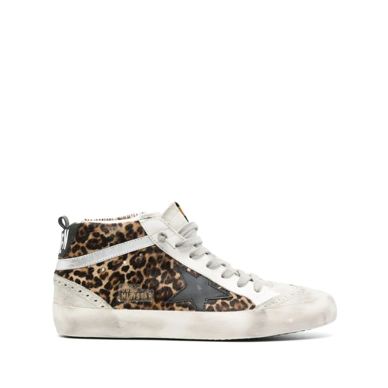 Golden Goose Lage-top sneaker Leopard Print Silk And Nylon Mid-Top Sneakers Grey