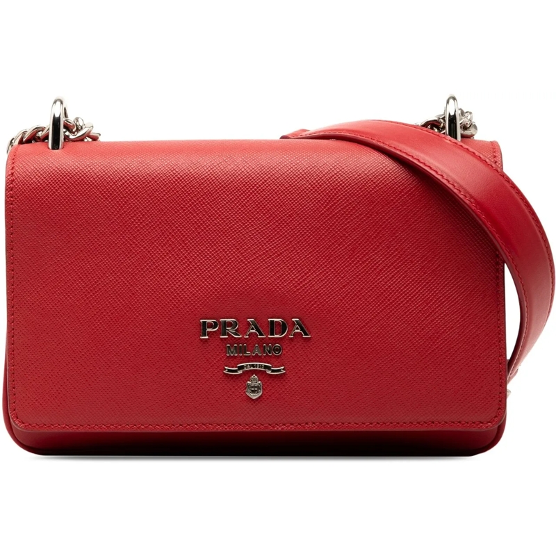 Prada Schultertasche Saffiano and City Calf Chain Crossbody rot