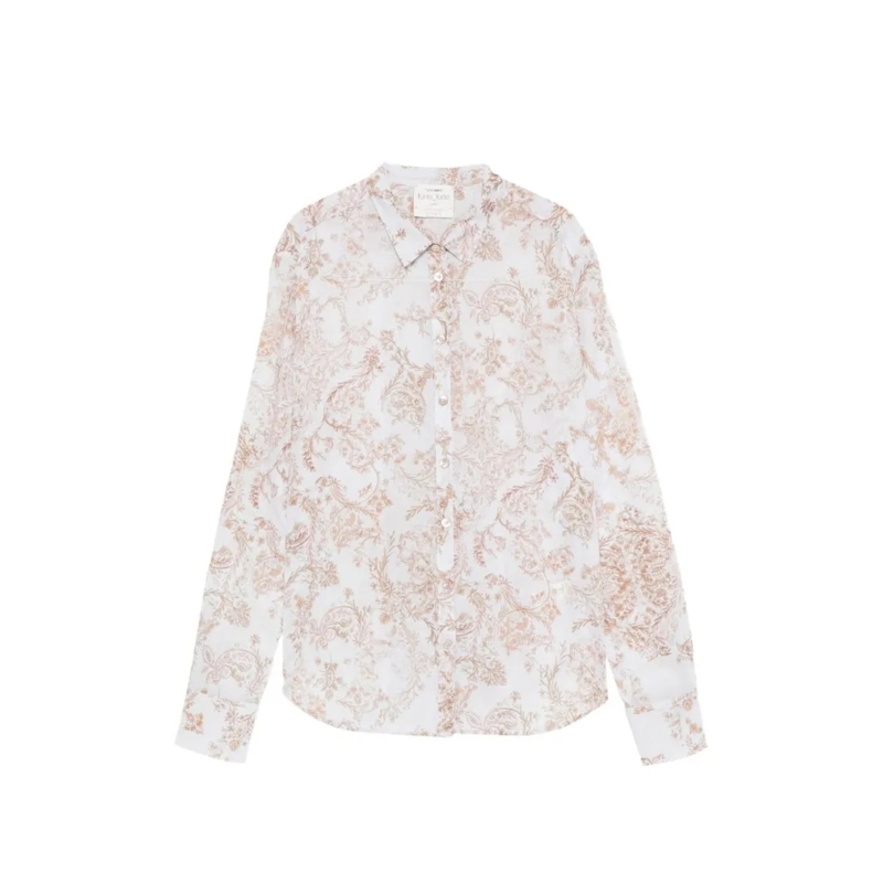 Forte Forte Overhemd Floral Pattern Cotton Shirt With Classic Collar Pink