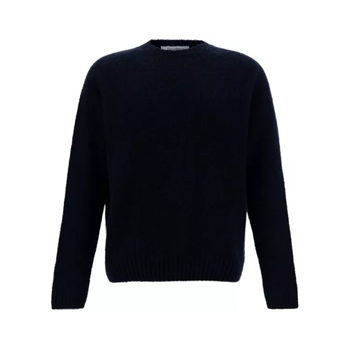 Gaudenzi Blue Crewneck Sweater With Ribbed Trims In Alpaca  Blue 