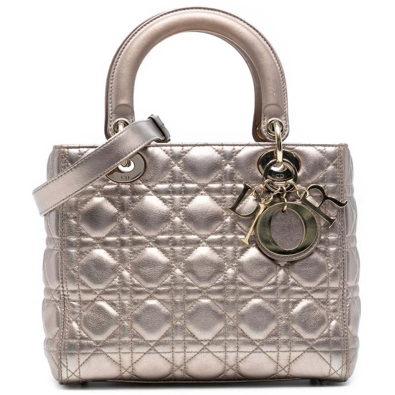 Christian Dior Schultertasche Medium Metallic Lambskin Cannage Lady Dior gold