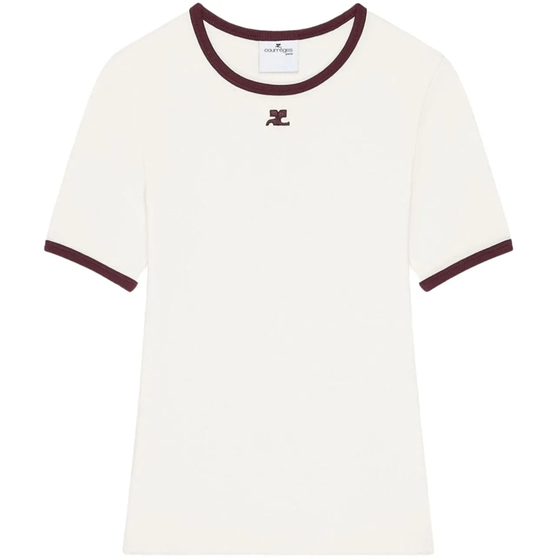 Courrèges T-Shirt Top Whiteburgundy rot
