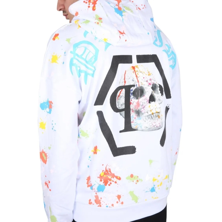 Philipp Plein Hooded Sweatshirt With Splatter Paint Design White