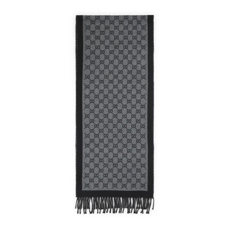 Gucci Écharpe légère Rectangular Black And Grey Gg Jacquard Wool Scarf Grey