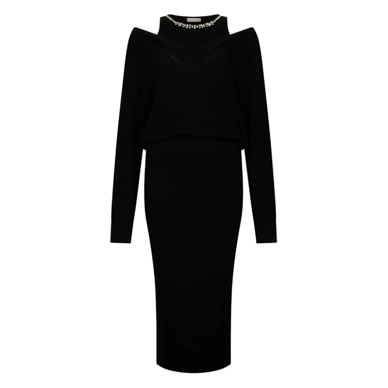 LIU JO Midikleid Midi Dress With Cut-Out Shoulder Details Black