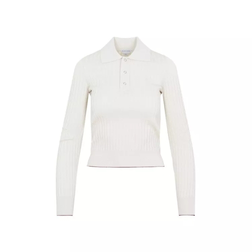 Bottega Veneta Bone Ribbed Cotton Polo Shirt White 