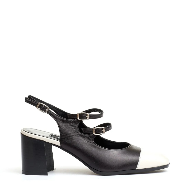 Carel Paris Pumps Slingback Straps Black And Cream Heel 80 Mm Black