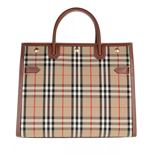 Burberry Medium Title Tote Bag Vintage Check Archive Beige Tote