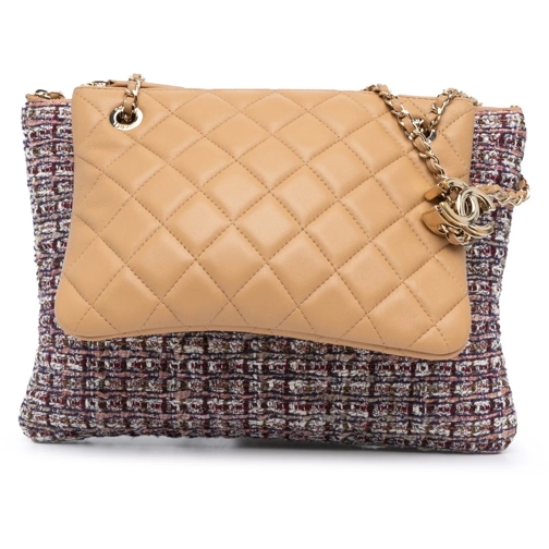 Chanel Sac à bandoulière 2019 Quilted Lambskin and Tweed Double Case with C braun (Image 2)