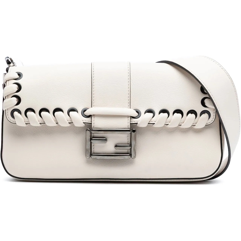 Fendi Schultertasche Whipstitch Leather Baguette Crossbody weiß