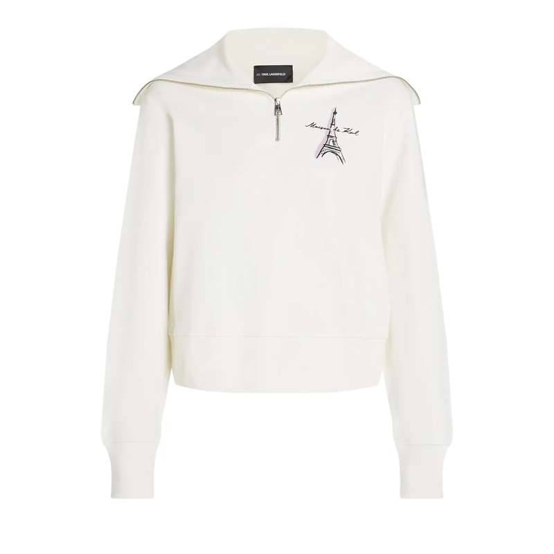Karl Lagerfeld  Sweatshirt mit Paris-Skizze und halbem Reißverschl creme