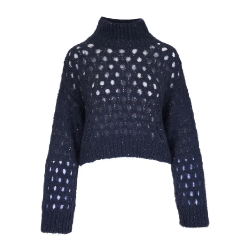 Brunello Cucinelli Rollkragenpullover Cropped Knit Sweater With High Ribbed Collar And O Black