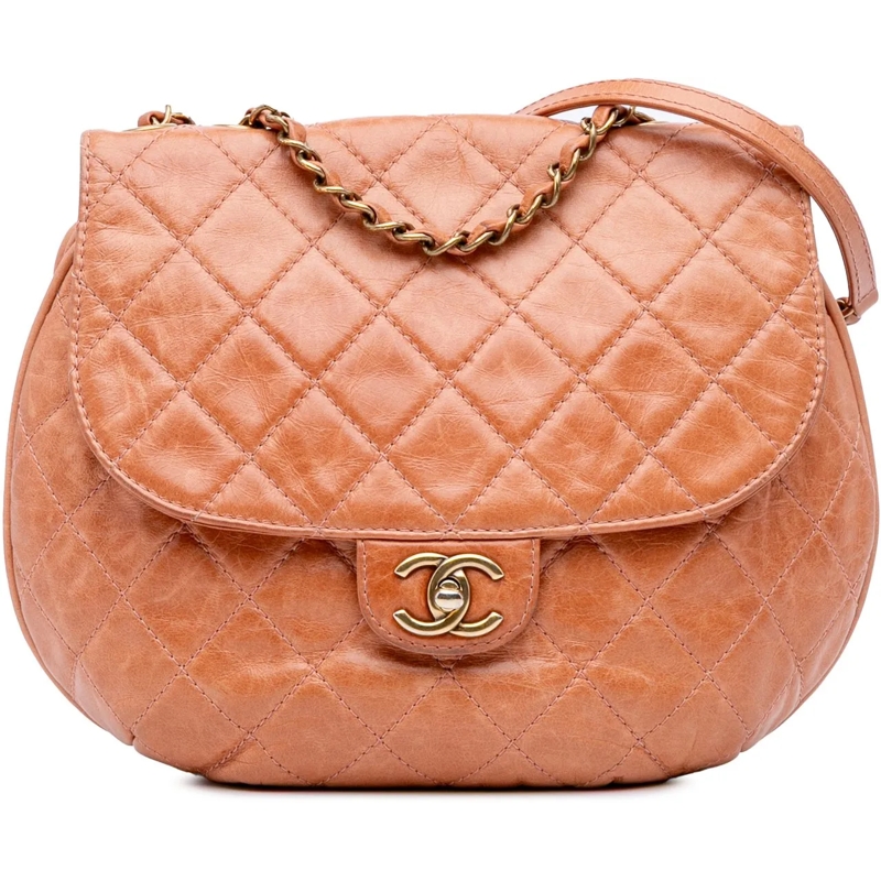 Chanel Sac à bandoulière Medium Aged Calfskin Bubble CC Flap braun
