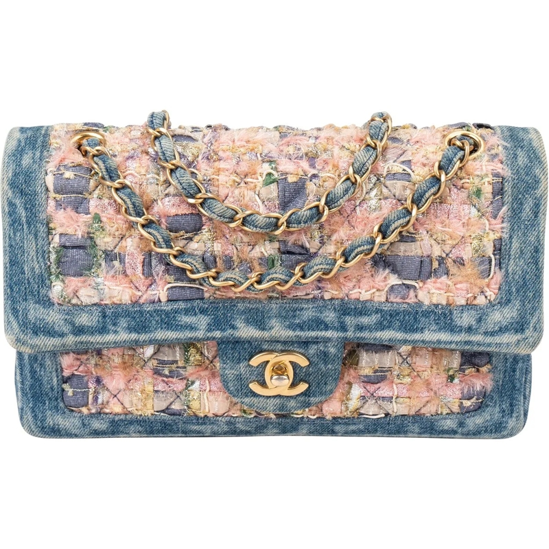 Chanel Tote Chanel Denim Quilted Tweed Medium Double Flap Cros blau