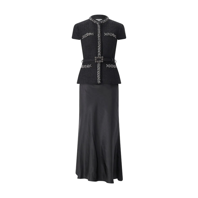 Self Portrait Maxikleid Maxi Kleid aus Woll-Mix schwarz