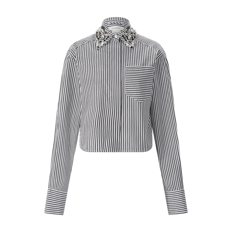 Sportmax Bluse Hemdbluse Quagga mit Schmucksteinen schwarz