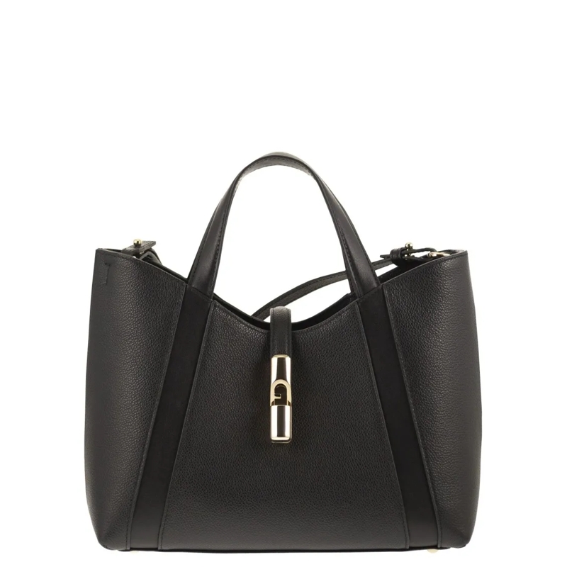 Furla Tote Hammered Leather Tote Bag With Hardware Black