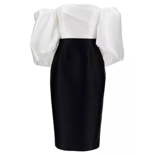 Solace London Midi Black And White Color-Block Off-Shoulder Dres Black 