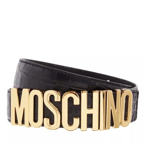 Moschino Logo Lettering Belt Embossed Croc Black Ceinture en cuir