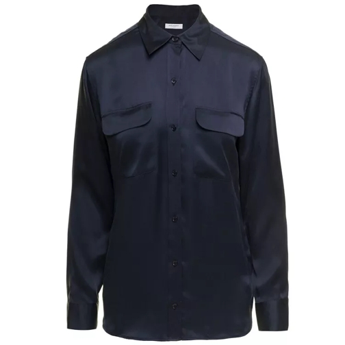 Equipment Signature' Navy Blue Long Sleeves Shirt In Silk Black 