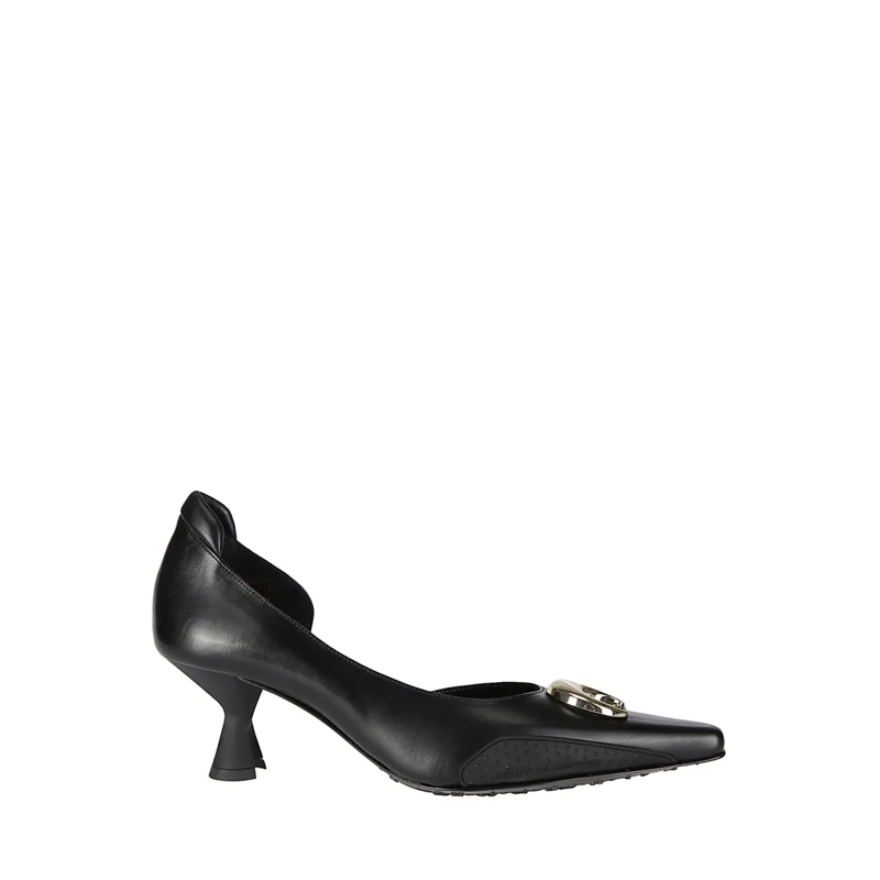 Marine Serre Pumps Black Slip-On Shoe With Gold Logo Plaque Black