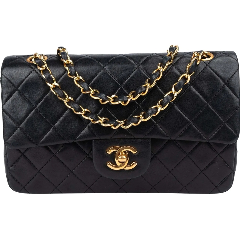 Chanel Fourre-tout Chanel Quilted Lambskin 24K Gold Small Double Flap schwarz