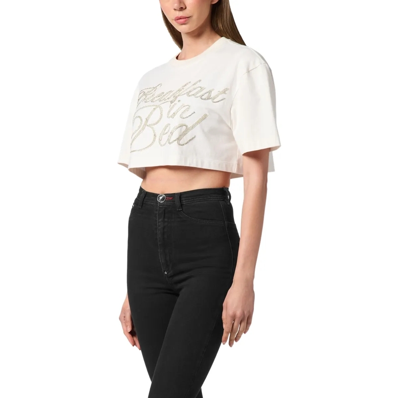 Philipp Plein Top T-Shirt Rundhalsausschnitt Ls Crystal Verziert weiss(Image 3)