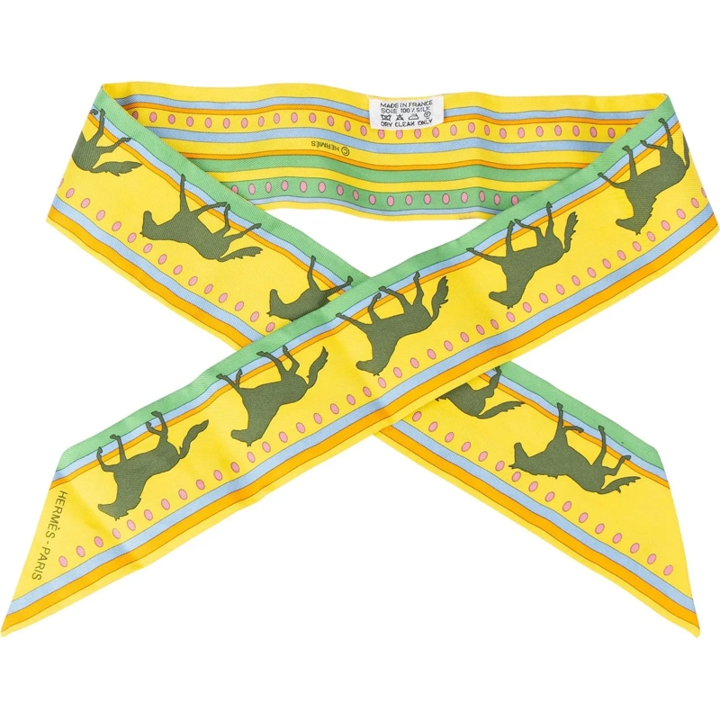Hermès Wollschal Hermes Silk Sequences Twilly Scarf Tuch gelb