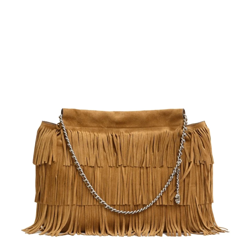 Tory Burch Schultertasche Fringe-Detail Suede Hobo Handbag Brown