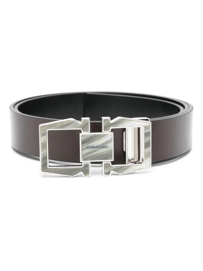 Salvatore Ferragamo Gürtel - Brown Leather Reversible Belt - Gr. 105 - in Grau - für Damen