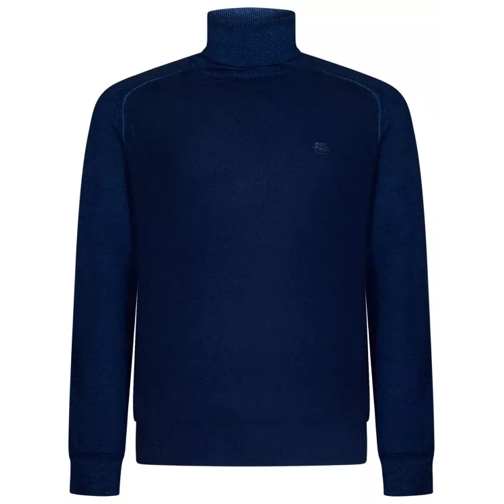 Etro Blue Knit Roll Neck Sweater Blue Pull