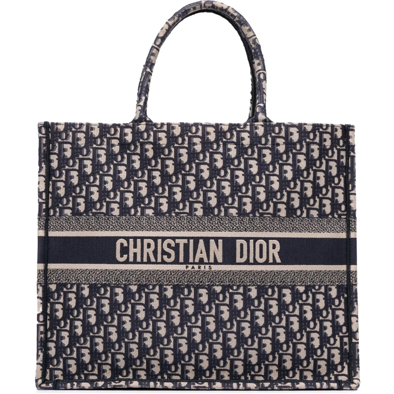 Christian Dior Shopper Large Oblique Canvas Book Tote blau