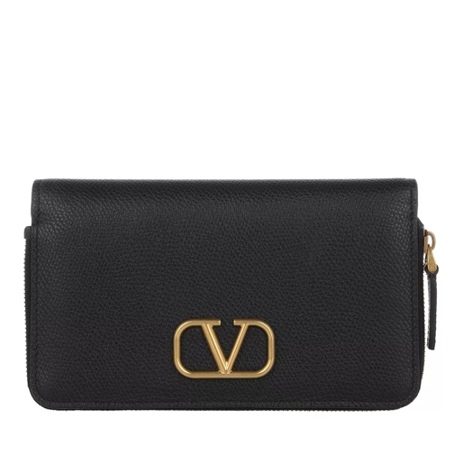Valentino Garavani Zip Around Wallet Leather Black Portemonnaie mit Zip-Around-Reißverschluss