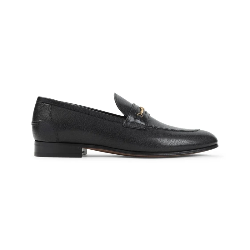 Valentino Garavani Loafer Pointed-Toe Grained Leather Loafers With Decorativ Black