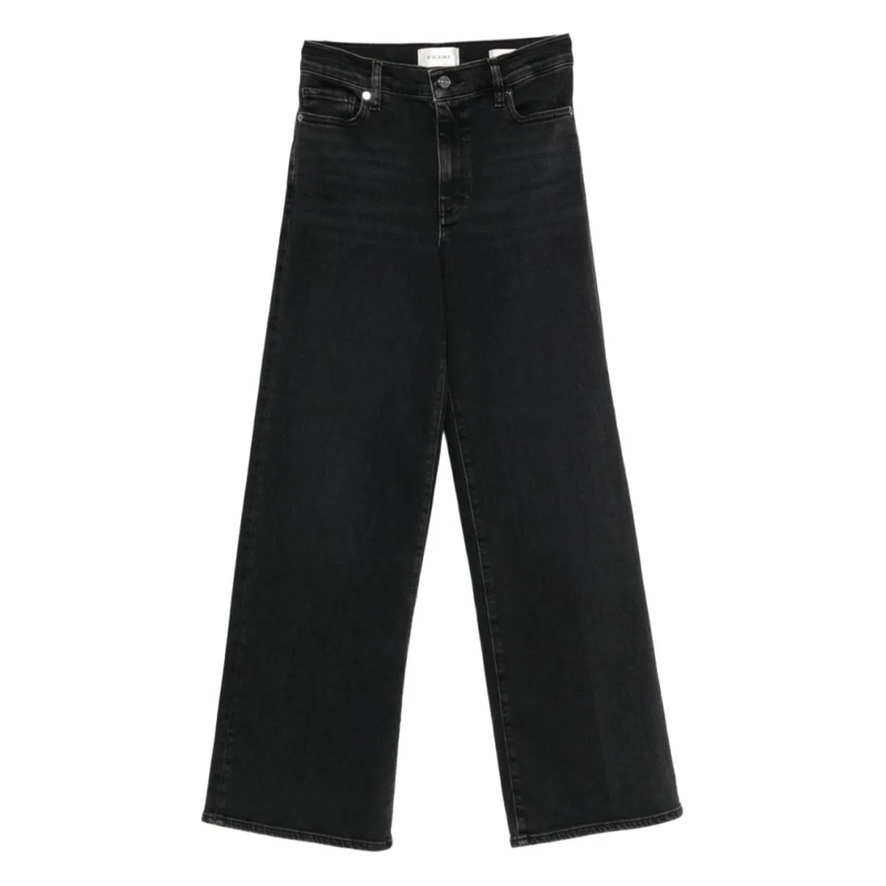 FRAME Jeans High-Waisted Wide Leg Jeans In Ultra-Stretch Denim Black