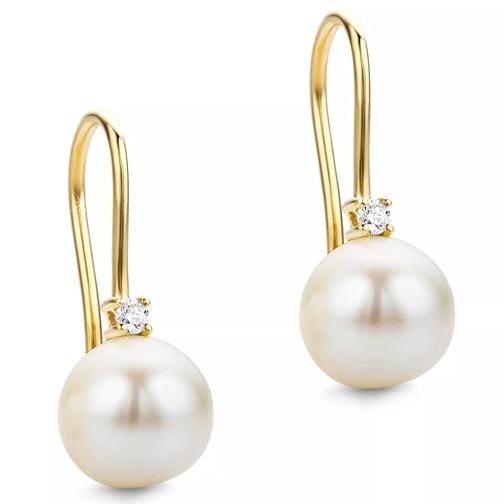 DIAMADA 0.07ct Diamond Freshwater Pearls Earring  14KT Yellow Gold Drop Earring