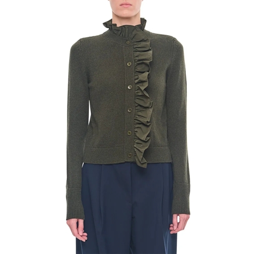 Cecille Bahnsen Oscar Cashmere Ruffle Detail Cardigan Green Strickjacke