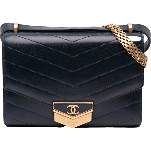 Chanel Tote 2018-2019 Small CC Chevron Calfskin Medal Flap blau