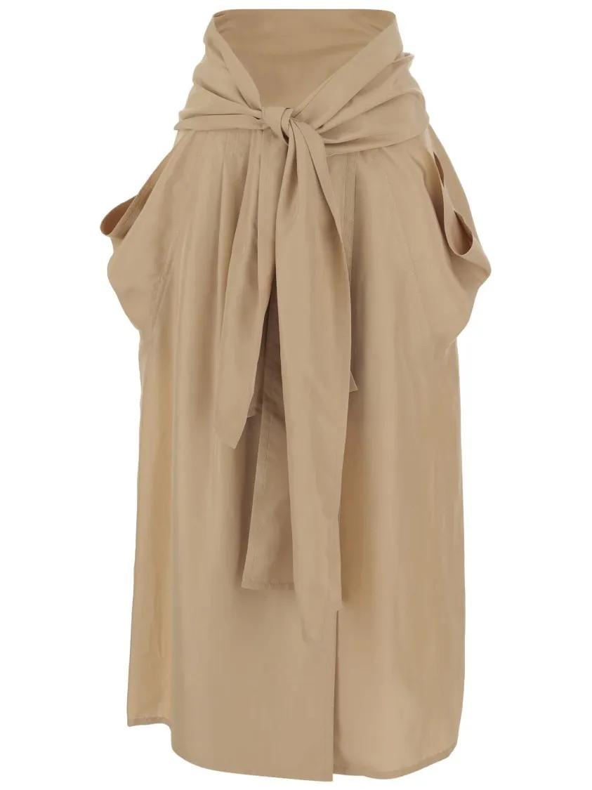 Thumbnail - CARVEN - Wide-Fit Silk Skirt With Knot Closure - Größe 38 - beige