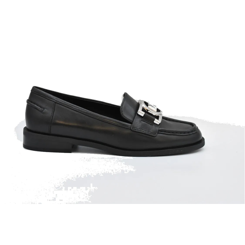 MICHAEL Michael Kors Balletschoenen Lace-Up Black Leather Flats With Silver Hardware Black