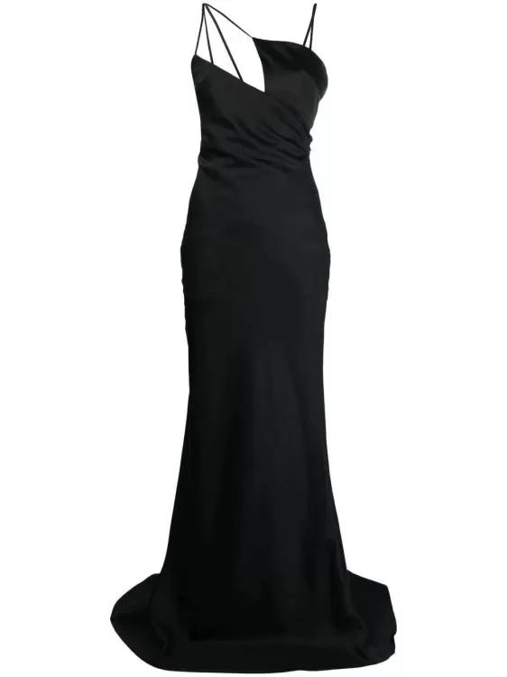 The Attico Melva Satin Long Dress Black