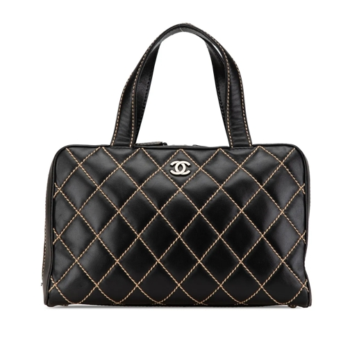 Chanel Fourre-tout 2000-2002 CC Wild Stitch Lambskin Handbag schwarz