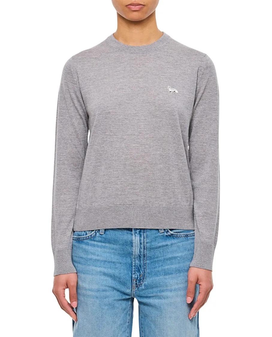 Thumbnail - Maison Kitsune - Lightweight Grey Sweater With Baby Fox Embroidery - Größe S - grau