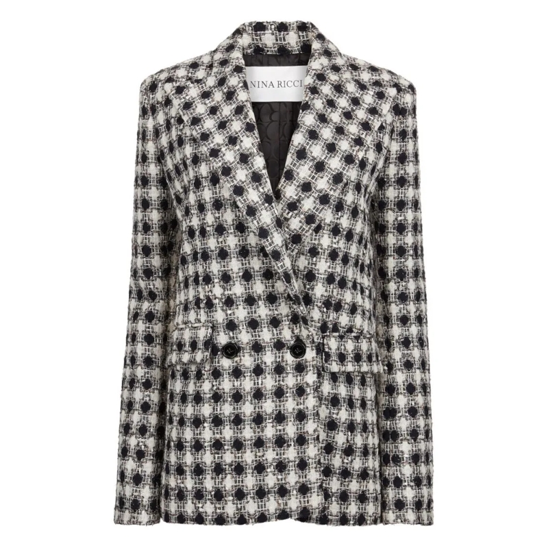 Nina Ricci Blazer Double-Breasted White Tweed Blazer Grey