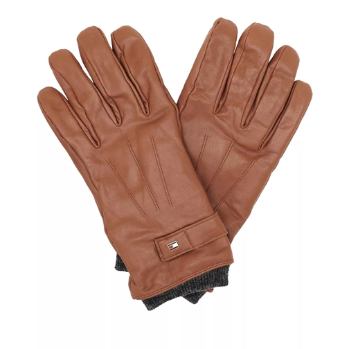 Tommy Hilfiger Elevated Flag Leather Mix Gloves Cognac Handschuh