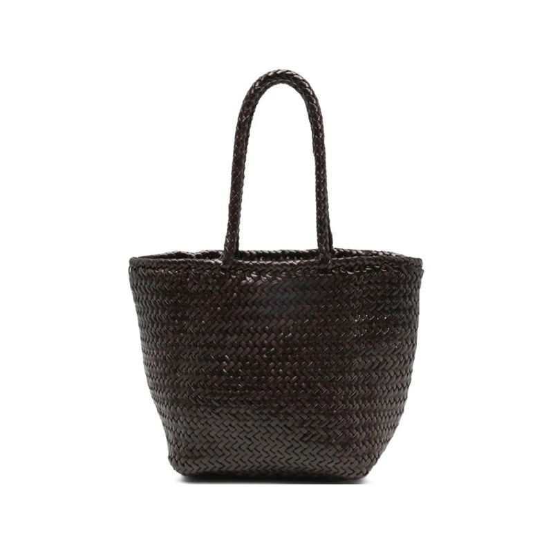 DRAGON DIFFUSION Tote Woven Brown Calf Leather Shopper Bag With Braided  Black