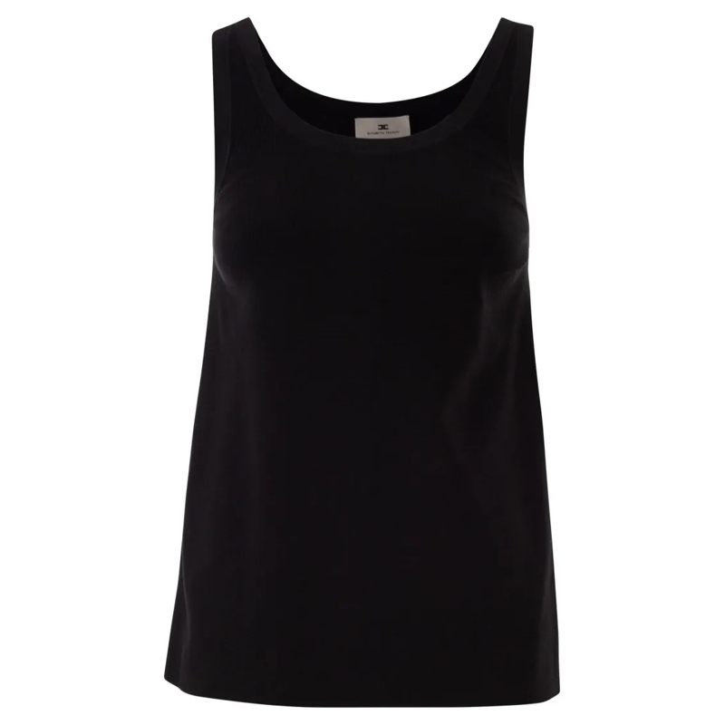 Elisabetta Franchi Blouse Shiny Viscose Stripe Sleeveless Knitted Top Black