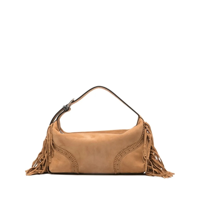 Ermanno Scervino Schultertasche Structured Beige Lamb Leather Shoulder Bag With Fr Brown