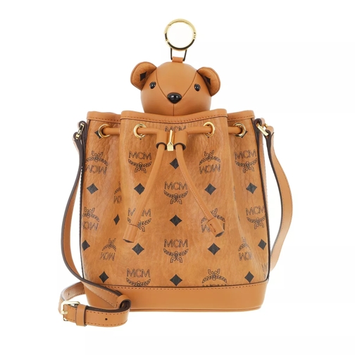 MCM Mcm Zoo Bear Drawstring Mini Cognac Bucket Bag